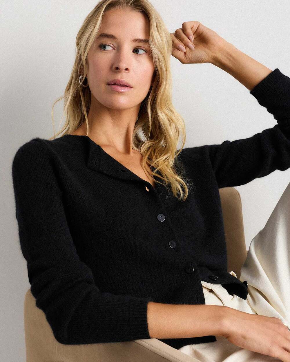 NWT Quince Mongolian Cropped Cashmere Cardigan Sweater Black L